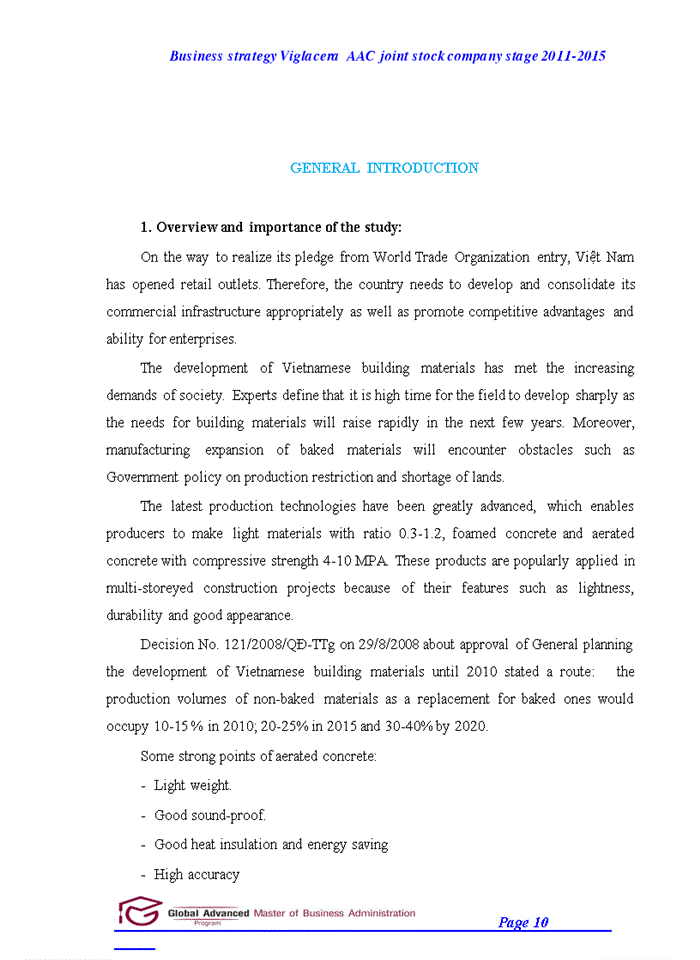 image for page Capstone project report business straegy of viglacera autoclaved aerated concrete joint stock company stage 2011 to 2015