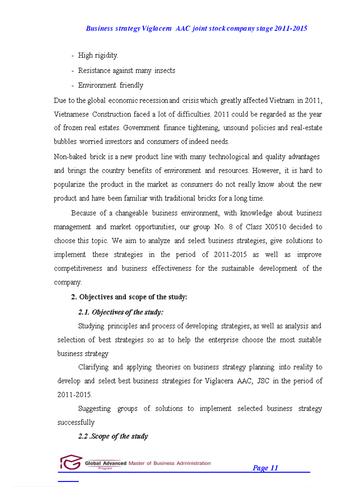 image for page Capstone project report business straegy of viglacera autoclaved aerated concrete joint stock company stage 2011 to 2015