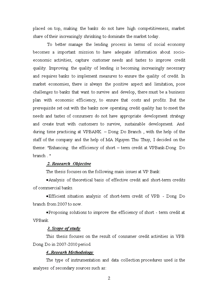 image for page Improving the efficiency of short– term credit at vp bank – dong do branch