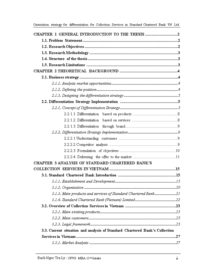 image for page Orientation strategy for differentiation for Collection Services in Standard Chartered Bank VN Ltd.