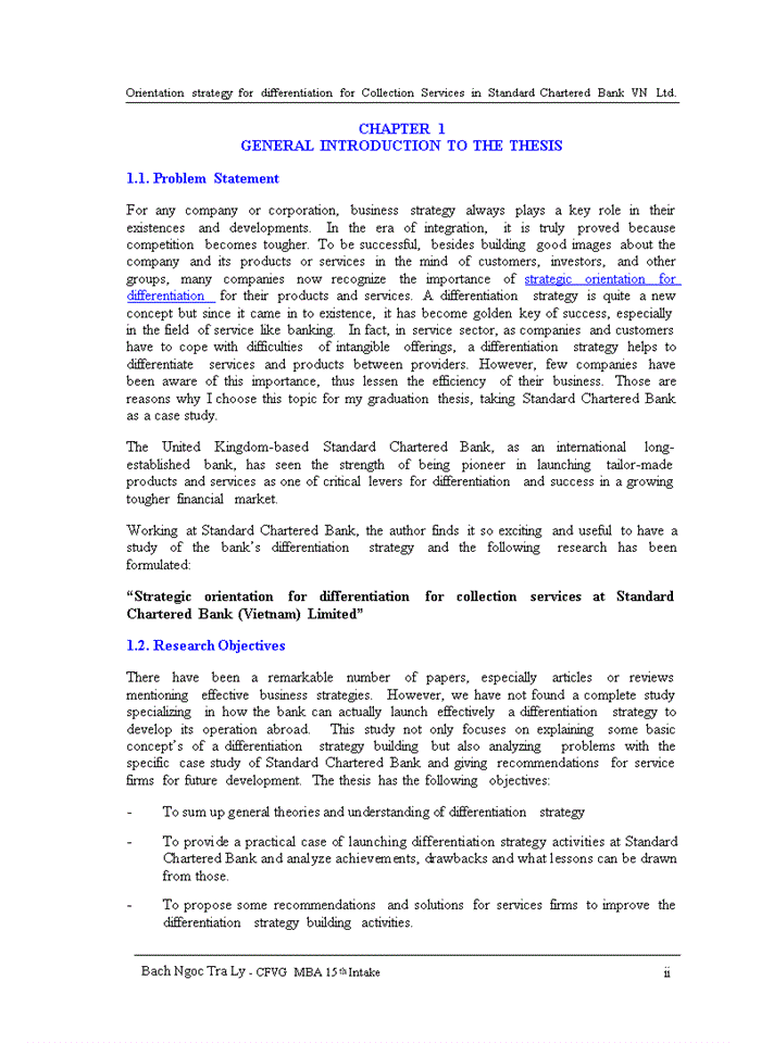 image for page Orientation strategy for differentiation for Collection Services in Standard Chartered Bank VN Ltd.