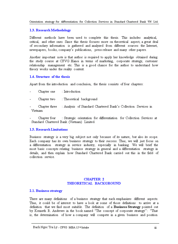 image for page Orientation strategy for differentiation for Collection Services in Standard Chartered Bank VN Ltd.