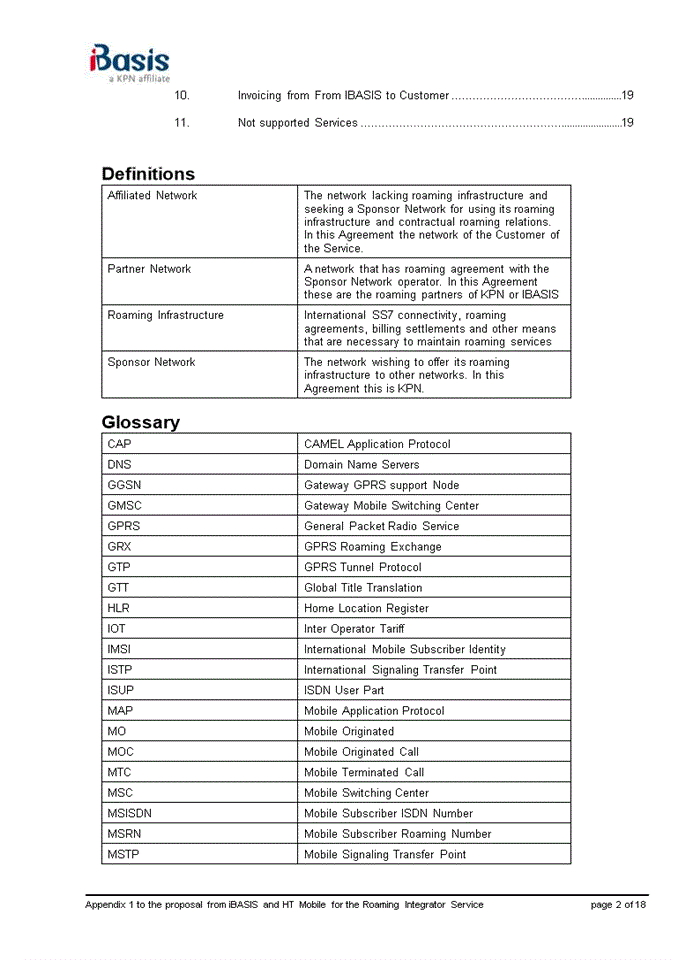 image for page Appendix 1 to the proposal from iBASIS and HT Mobile for the Roaming Integrator Service
