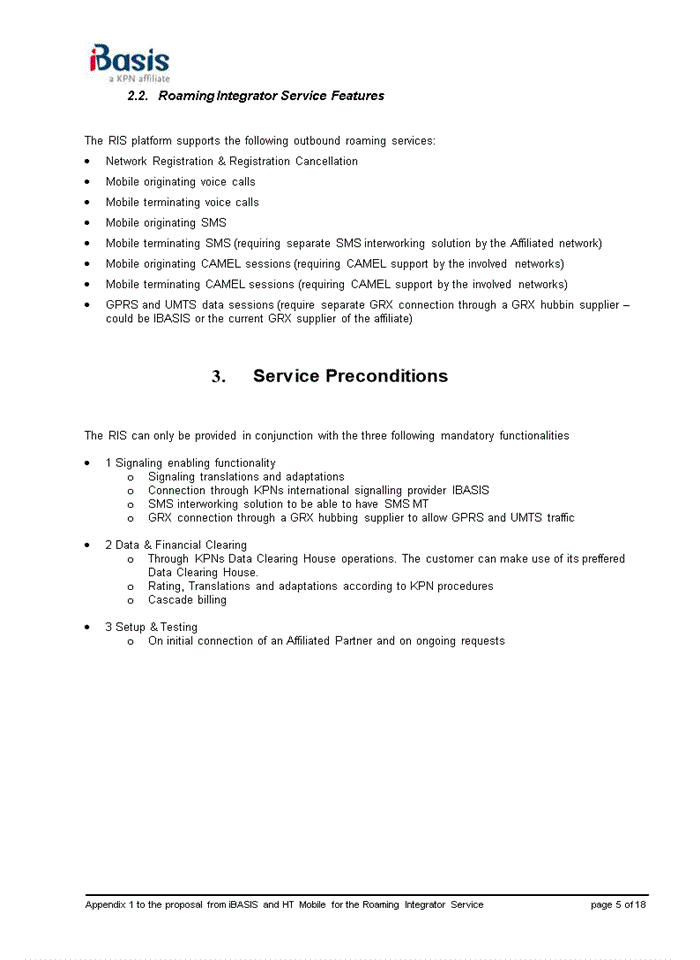 image for page Appendix 1 to the proposal from iBASIS and HT Mobile for the Roaming Integrator Service