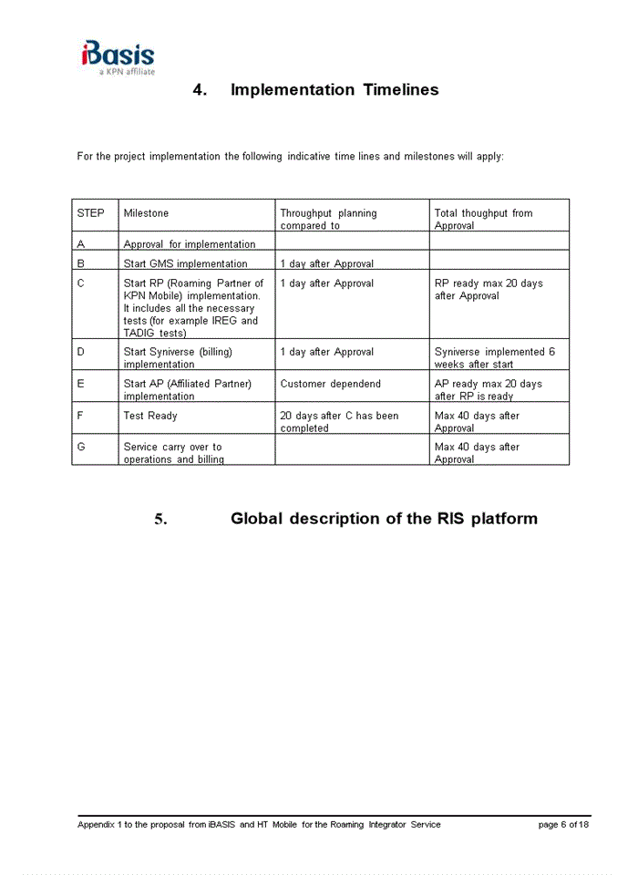 image for page Appendix 1 to the proposal from iBASIS and HT Mobile for the Roaming Integrator Service