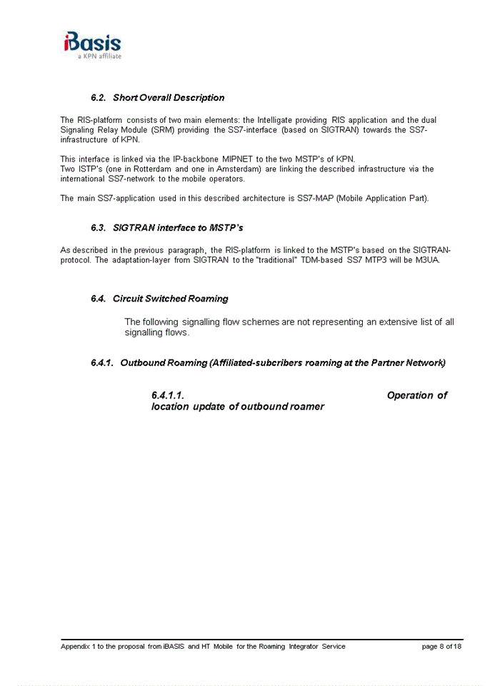 image for page Appendix 1 to the proposal from iBASIS and HT Mobile for the Roaming Integrator Service