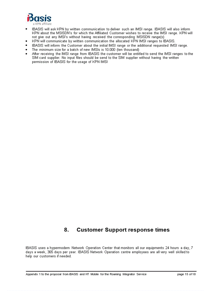 image for page Appendix 1 to the proposal from iBASIS and HT Mobile for the Roaming Integrator Service