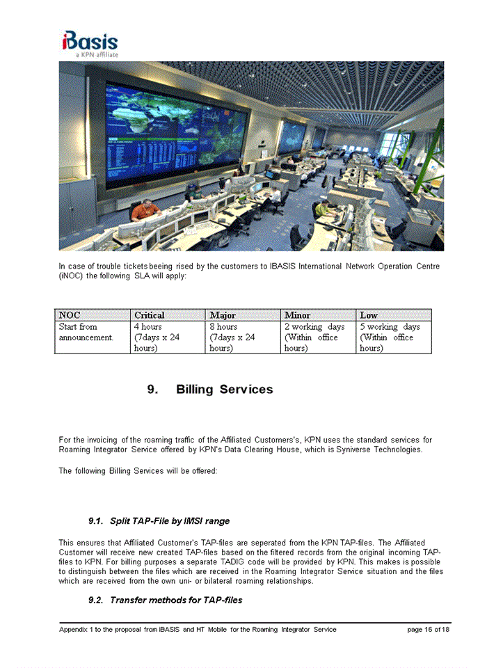 image for page Appendix 1 to the proposal from iBASIS and HT Mobile for the Roaming Integrator Service