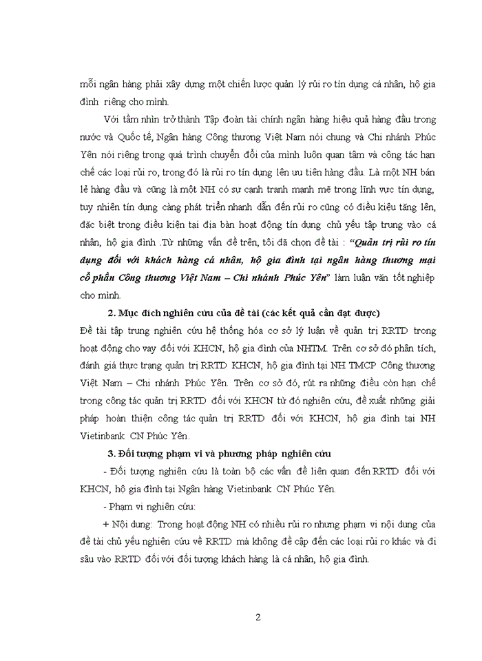 image for page Quản trị rủi ro tín dụng khách hàng cá nhân, hộ gia đình tại ngân hàng thương mại cổ phần công thương Việt Nam chi nhánh Phúc Yên