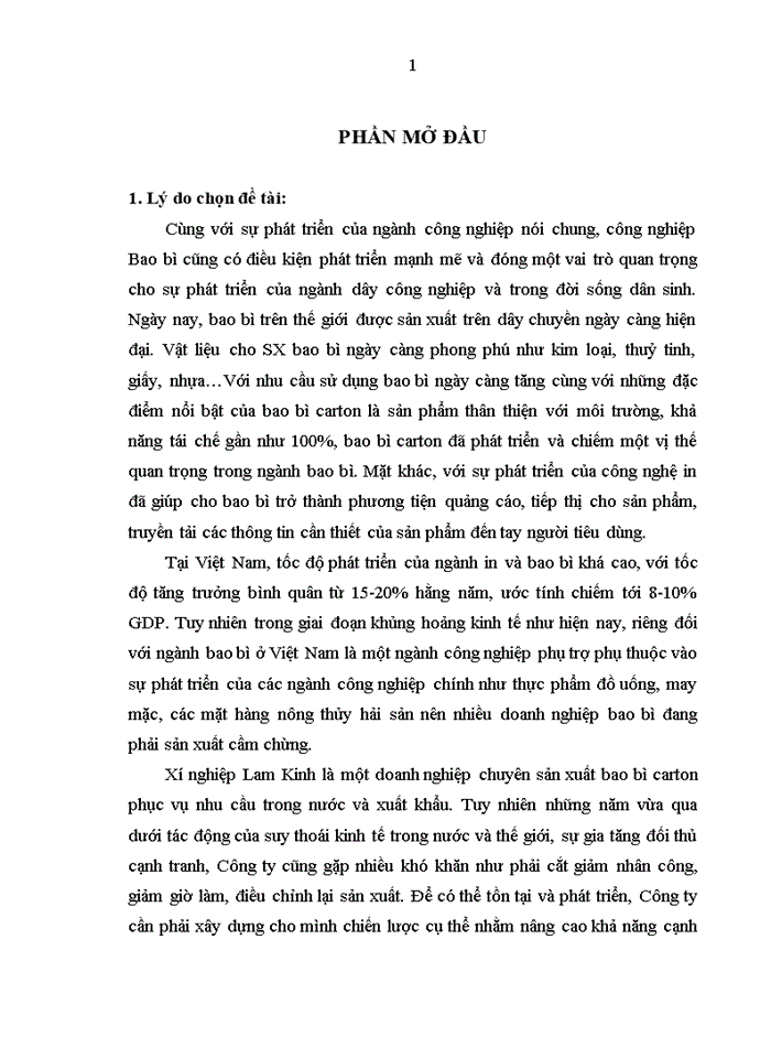 Luận văn thạc sĩ tài chính Nâng cao chất lượng sản phẩm ở Xí nghiệp sản xuất bao bì carton Lam Kinh, Thanh Hóa - thực trạng và giải pháp