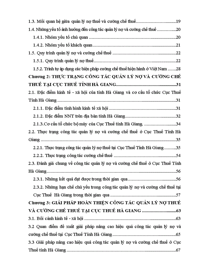 Luận văn thạc sĩ kinh tế giải pháp hoàn thiện công tác quản lý nợ thuế và cưỡng chế nợ thuế tại cục thuế tỉnh hà giang