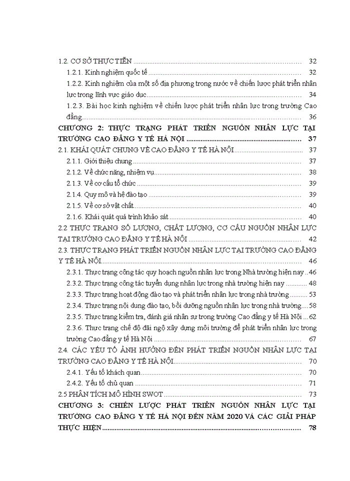 Luận văn thạc sỹ kinh doanh và quản lý chiến lược phát triển nguồn nhân lực của trường cao đẳng y tế Hà Nội đến năm 2020