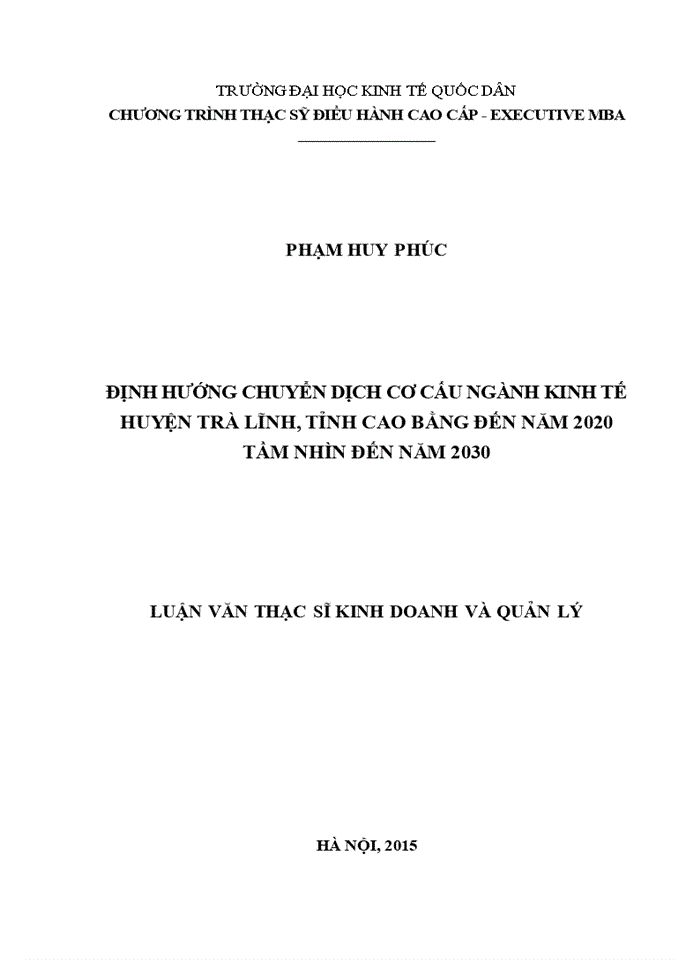 image for page Luận văn thạc sỹ kinh doanh và quản lý Định hướng chuyển dịch cơ cấu ngành kinh tế huyện trà lĩnh, tỉnh cao bằng đến năm 2020 tầm nhìn đến năm 2030