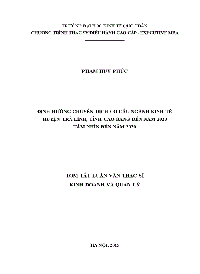 image for page Luận văn thạc sỹ kinh doanh và quản lý Định hướng chuyển dịch cơ cấu ngành kinh tế huyện trà lĩnh, tỉnh cao bằng đến năm 2020 tầm nhìn đến năm 2030