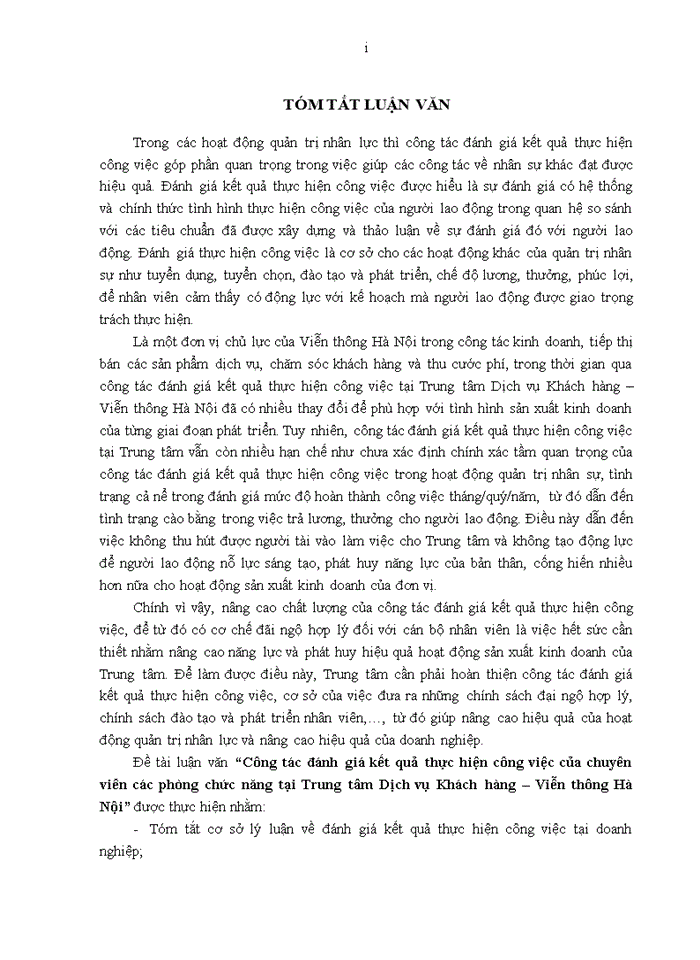 image for page Luận văn thạc sỹ kinh doanh và quản lý công tác đánh giá kết quả thực hiện công việc của chuyên viên các phòng chức năng tại trung tâm dịch vụ khách hàng – viễn thông HÀ NỘI