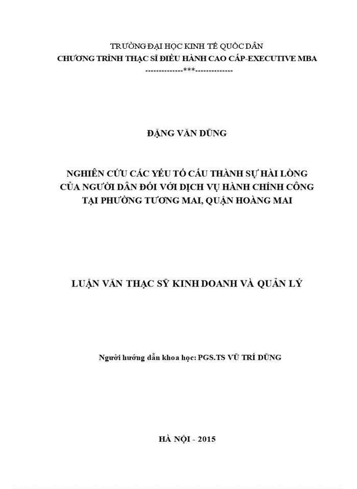 image for page Luận văn thạc sỹ kinh doanh và quản lý nghiên cứu các yếu tố cấu thành sự hài lòng của người dân đối với dịch vụ hành chính công tại phường Tương Mai, quận Hoàng Mai