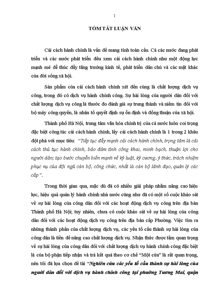 image for page Luận văn thạc sỹ kinh doanh và quản lý nghiên cứu các yếu tố cấu thành sự hài lòng của người dân đối với dịch vụ hành chính công tại phường Tương Mai, quận Hoàng Mai