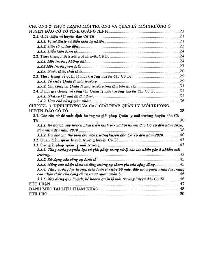 Luận văn thạc sỹ kinh doanh và quản lý giải pháp quản lý môi trường huyện đảo Cô Tô tỉnh Quảng Ninh