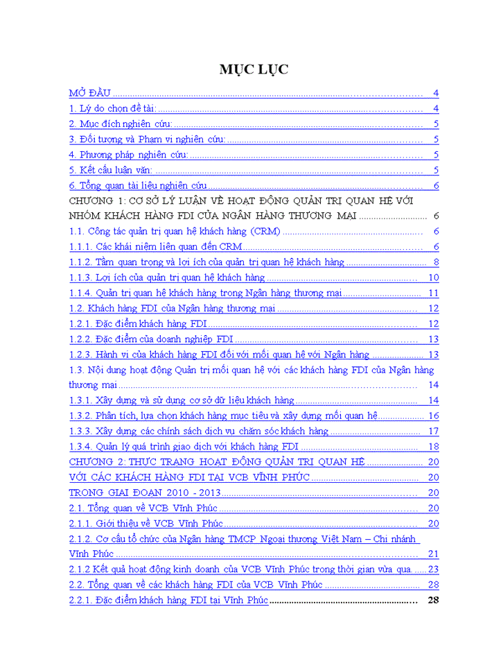 Luận văn thạc sỹ kinh doanh và quản lý Quản trị quan hệ khách hàng fdi tại ngân hàng tmcp ngoại thương việt nam – chi nhánh vĩnh phúc