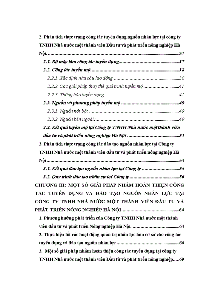 Hoàn thiện công tác tuyển dụng và đào tạo nguồn nhân lực tại Công ty Trách nhiệm Hữu hạn Nhà nước một thành viên Đầu tư và Phát triển nông nghiệp Hà Nội