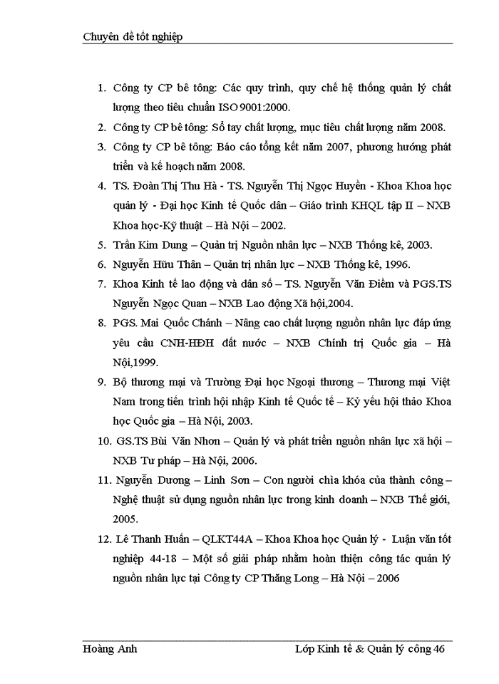 image for page Một số giải pháp hoàn thiện công tác quản lý nguồn nhân lực theo tiêu chuẩn ISO 9001 2000 tại Công ty Cổ phần bê tông