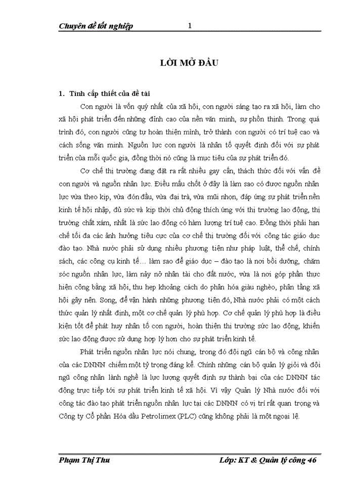 THS Một số giải pháp hoàn thiện Quản lý Nhà nước đối với công tác đào tạo phát triển nguồn nhân lực tại Công ty Cổ phần H dầu Petrolimex