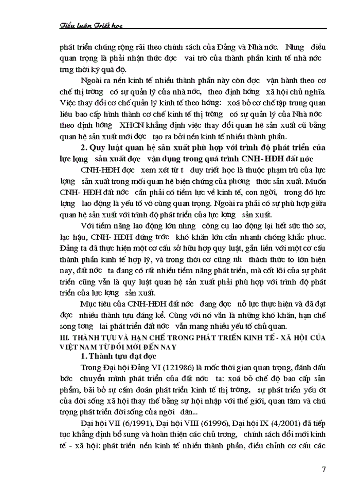 image for page Triết mác Vận dụng quan điểm triết học Mác xít về quy luật Quan hệ Sản xuất phải phù hợp với trình độ Lực lượng Sản xuất để phát triển những thành tựu hạn chế trong phát triển kinh tế Xã hội của Việt Nam trong giai đoạn từ đổi mới đến nay