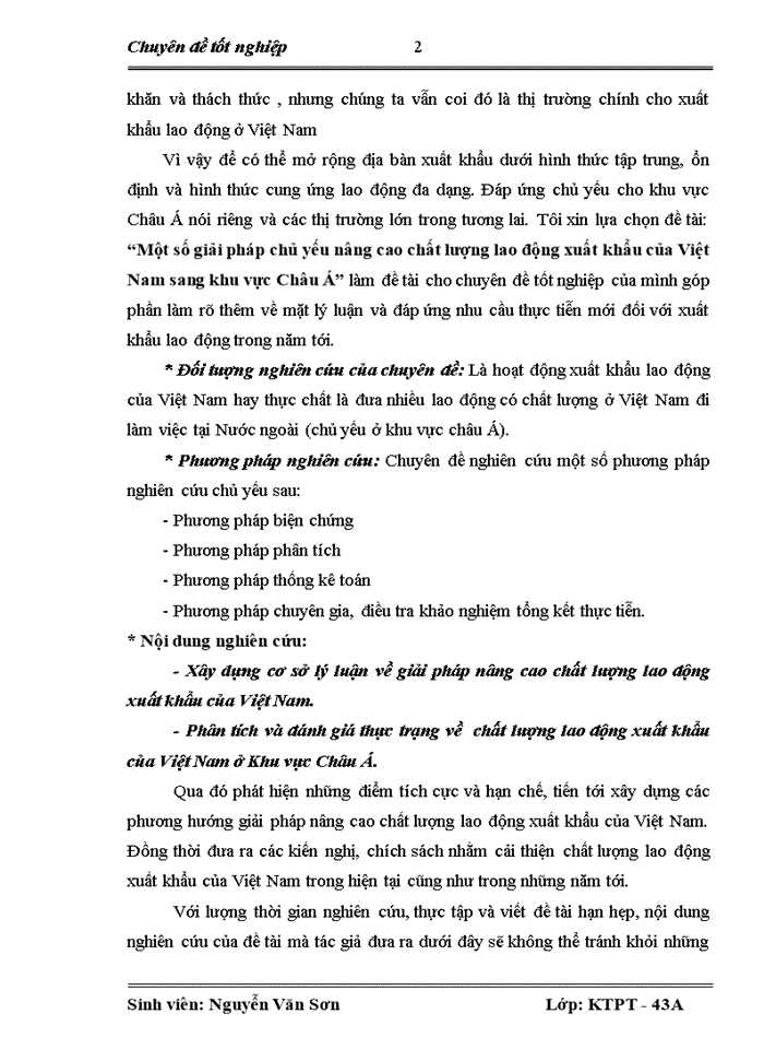 Một số giải pháp chủ yếu nâng cao chất lượng lao động Xuất khẩu của Việt Nam sang khu vực Châu Á