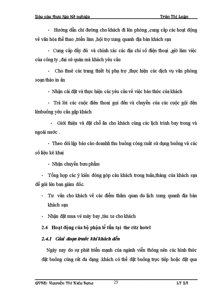 image for page Hoạt động của bộ phận lễ tân tại the ritz hotel