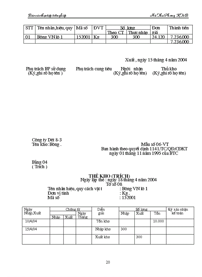 image for page Tổ chức Kế toán Nguyên vật liệu tại Công ty Dệt 8-3