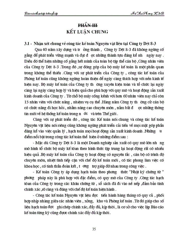 image for page Tổ chức Kế toán Nguyên vật liệu tại Công ty Dệt 8-3