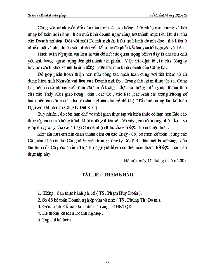 image for page Tổ chức Kế toán Nguyên vật liệu tại Công ty Dệt 8-3