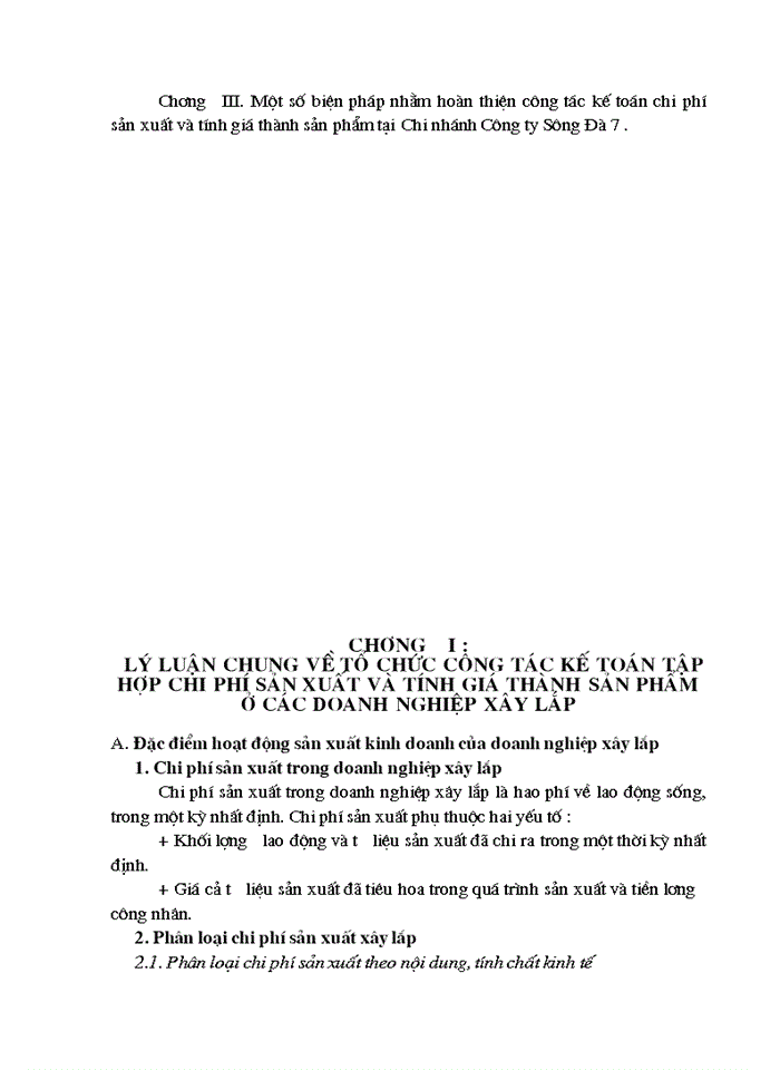 Một số biện pháp nhằm hoàn thiện công tác Kế toán Chi phí sản xuất và tính Giá thành sản phẩm tại Chi nhánh Công ty Sông Đà 7