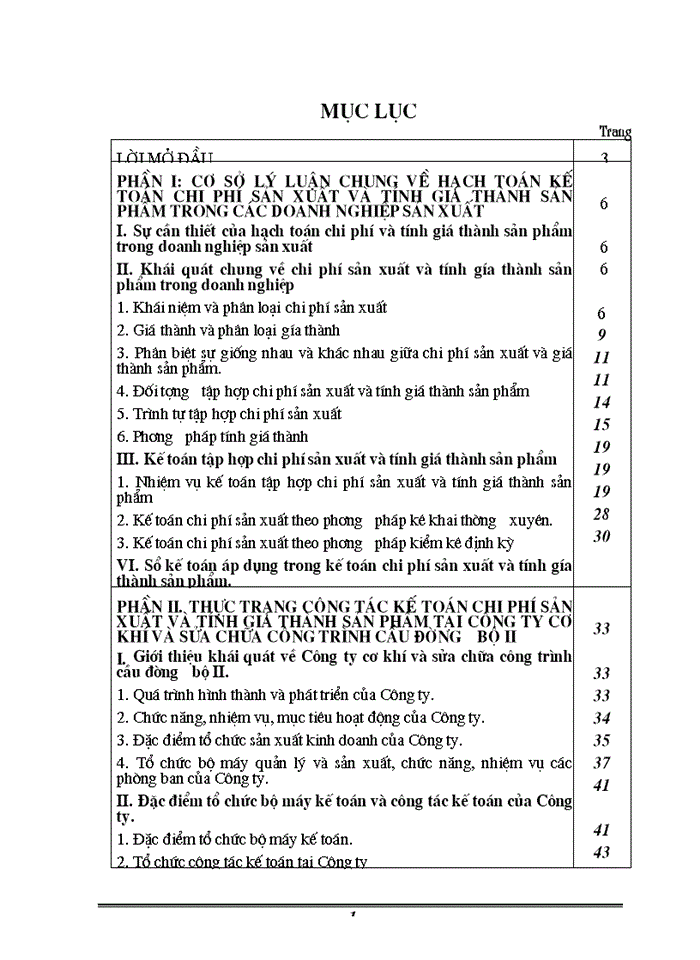 Kế toán Chi phí sản xuất và tính Giá thành sản phẩm tại Công ty Cơ khí và sửa chữa công trình cầu đường bộ II