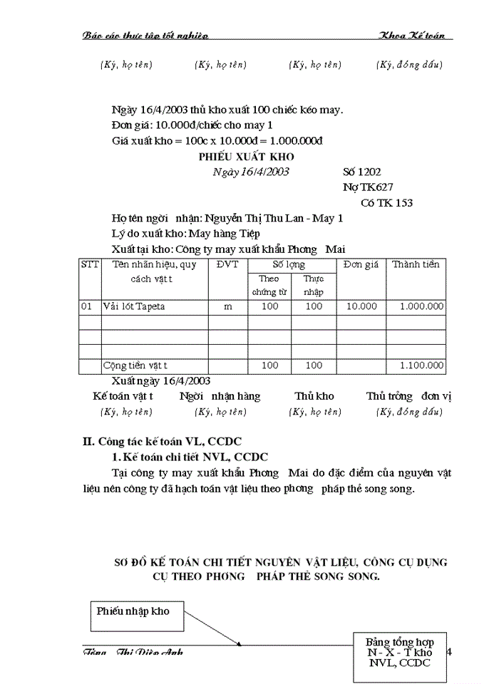 image for page Tổ chức công tác Kế toán Nguyên vật liệu Công cụ dụng cụ tại Công ty may Xuất khẩu Phương Mai