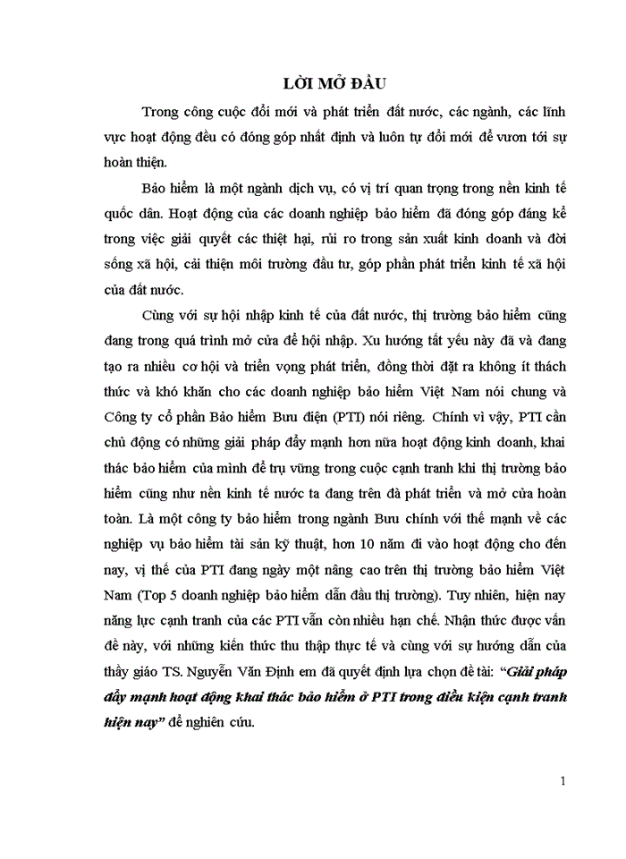 THS Giải pháp đẩy mạnh hoạt động khai thác Bảo hiểm ở PTI trong điều kiện cạnh tranh hiện nay