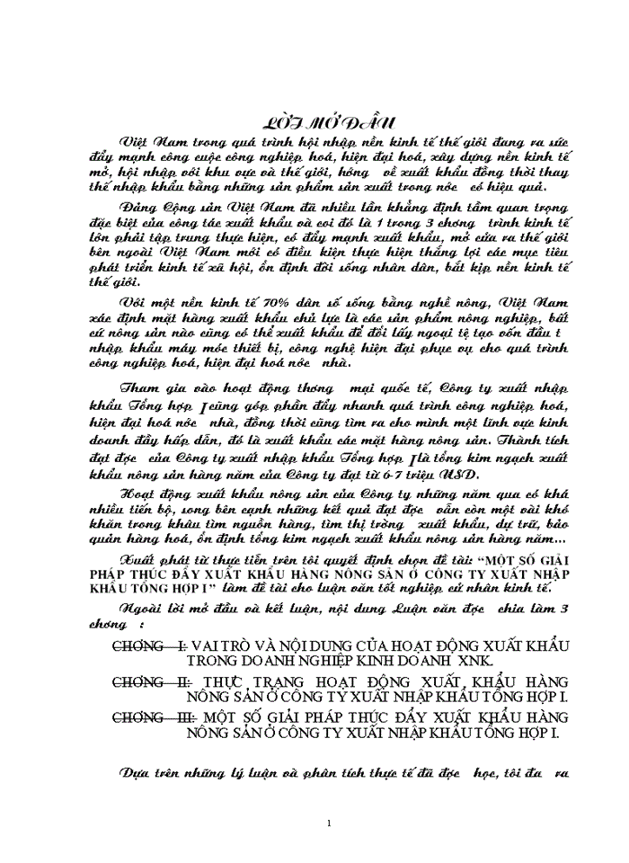 Một số giả pháp thúc đẩy Xuất khẩu hàng nông sản ở Công ty Xuất nhập khẩu tổng hợp 1 GENERALEXIM