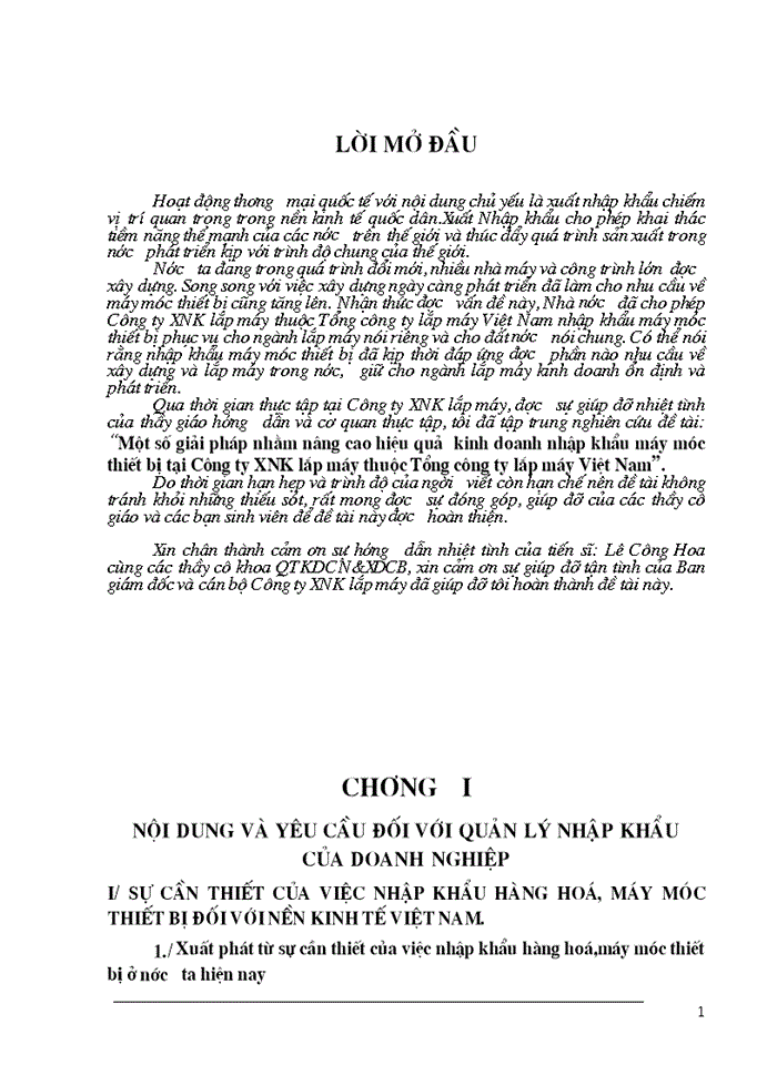 Giải pháp nâng cao hiệu quả Kinh doanh Nhập khẩu máy móc thiết bị tại Công ty Xuất nhập khẩu Lắp máy thuộc tổng Công ty Lắp máy Việt Nam