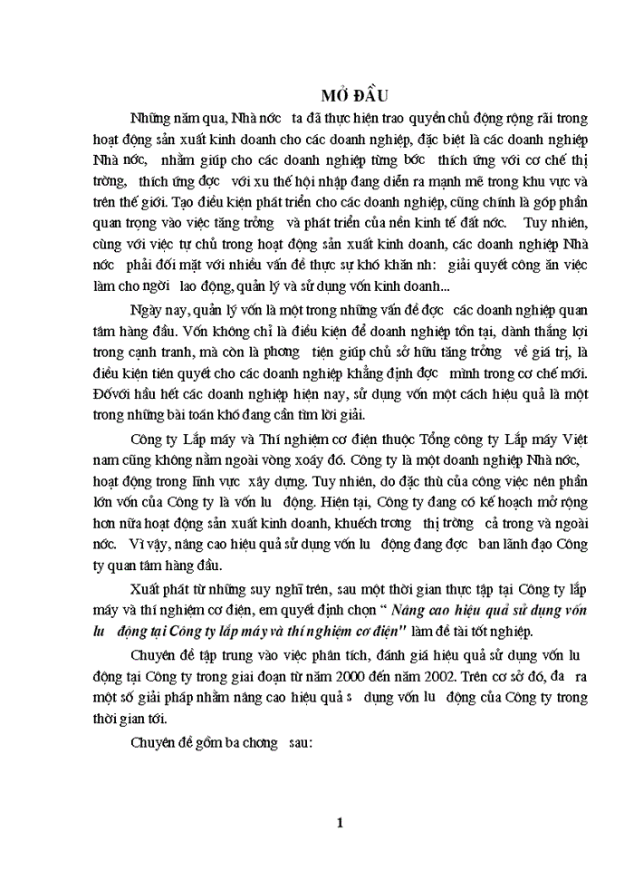 image for page Nâng cao hiệu quả sử dụng Vốn lưu động tại Công ty lắp máy và thí nghiệm cơ Điện