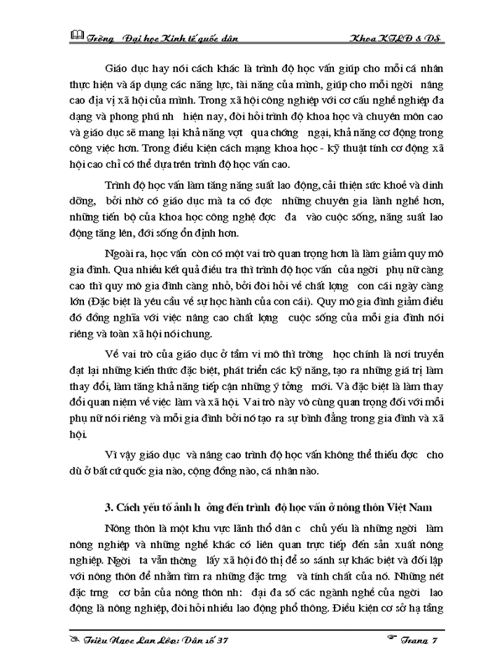 image for page Ảnh hưởng của trình độ học vấn đến mức sinh ở nông thôn Việt Nam