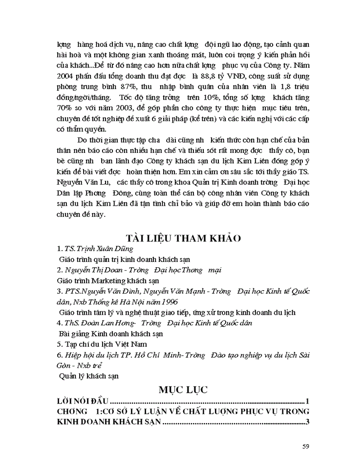 image for page Giải pháp chủ yếu nhằm nâng cao chất lượng phục vụ trong Kinh doanh khách sạn du lịch Kim Liên