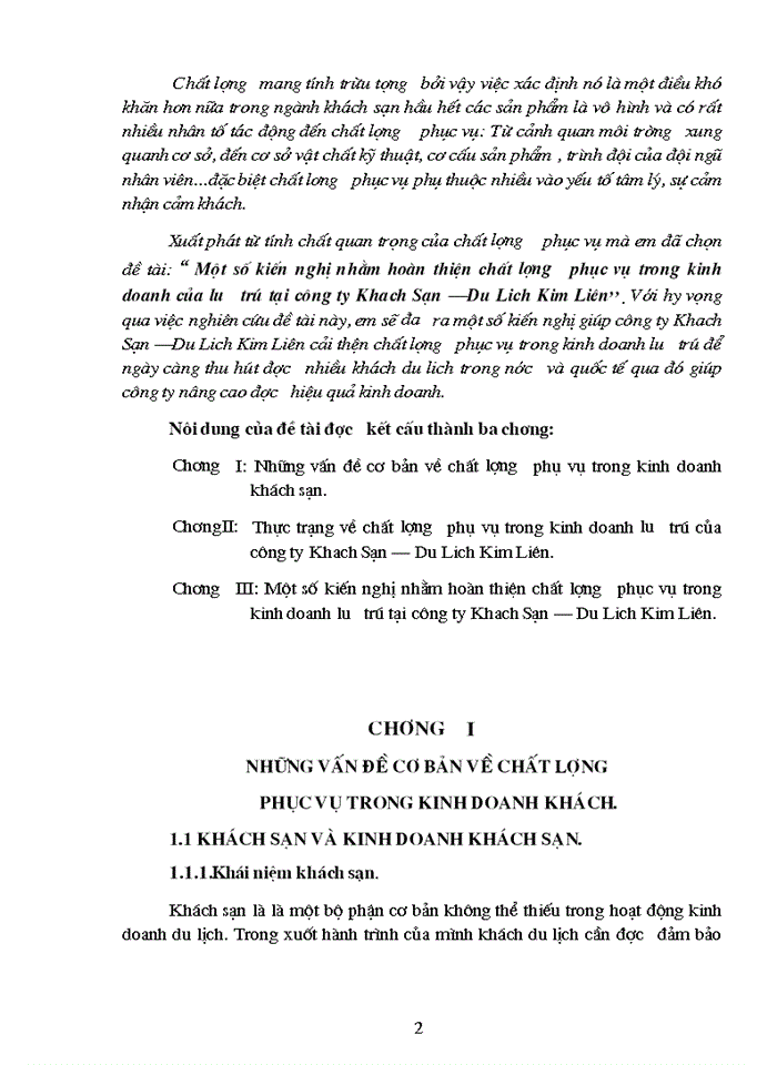 Một số kiến nghị nhằm hoàn thiện chất lượng phục vụ trong Kinh doanhlưu trú tại Công ty Khách sạn du lịch