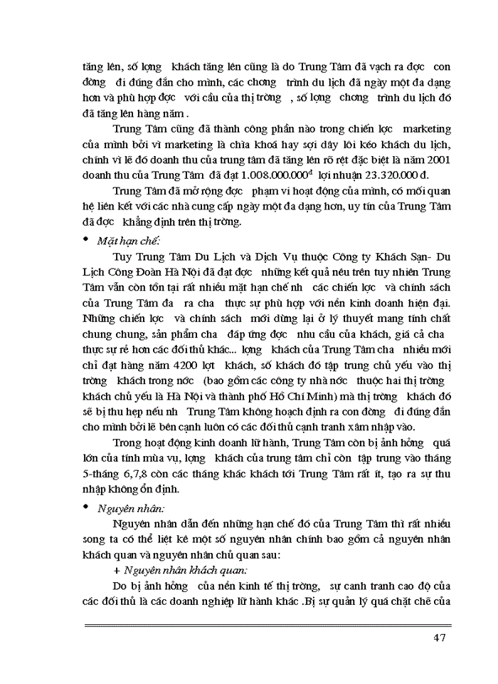 image for page Hoạt động Kinh doanh lữ hành của TrungTâm du lịch và dịch vụ thuộc Công ty Khách sạn - Du lịch Công Đoàn HN