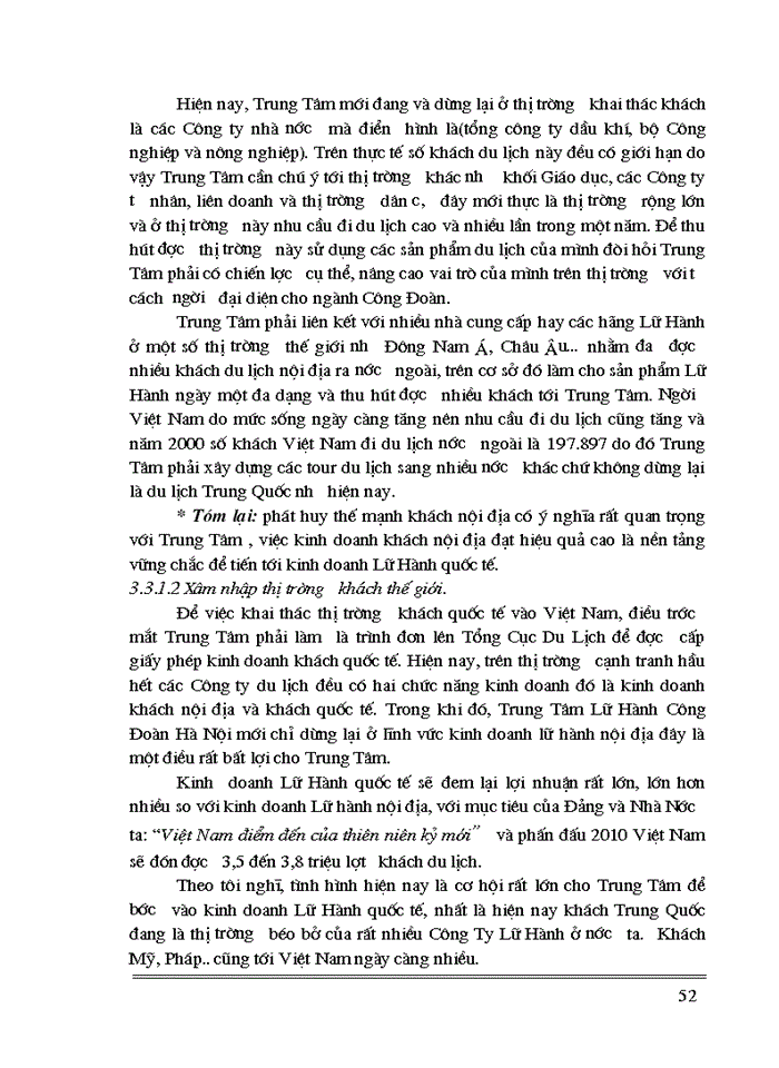 image for page Hoạt động Kinh doanh lữ hành của TrungTâm du lịch và dịch vụ thuộc Công ty Khách sạn - Du lịch Công Đoàn HN