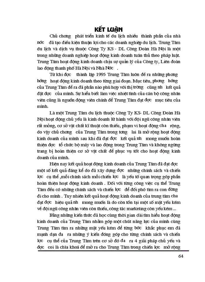 image for page Hoạt động Kinh doanh lữ hành của TrungTâm du lịch và dịch vụ thuộc Công ty Khách sạn - Du lịch Công Đoàn HN