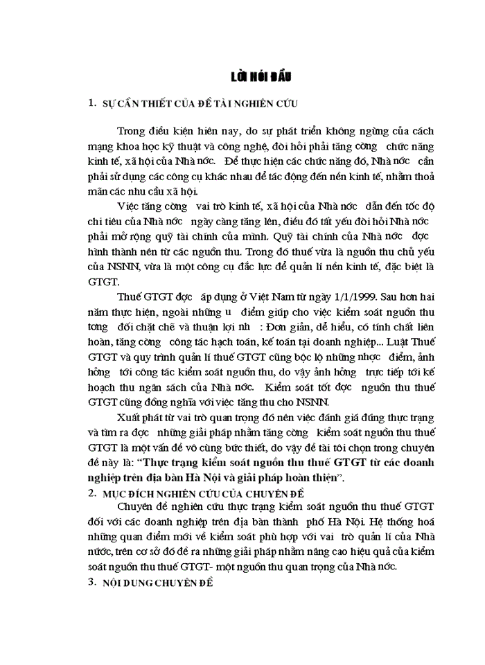 Thực trạng kiểm soát nguồn thu thuế Giá trị gia tăng từ các Doanh nghiệp trên địa bàn HN và Giải pháp hoàn thiện