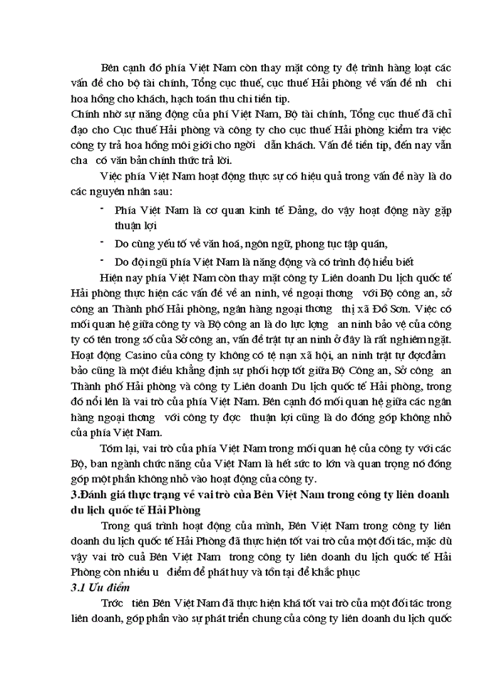 image for page Vai trò của bên Việt Nam ở Công ty Liên Doanh du lịch Quốc tế Hải Phòng - Thực trạng bài học và Giải pháp