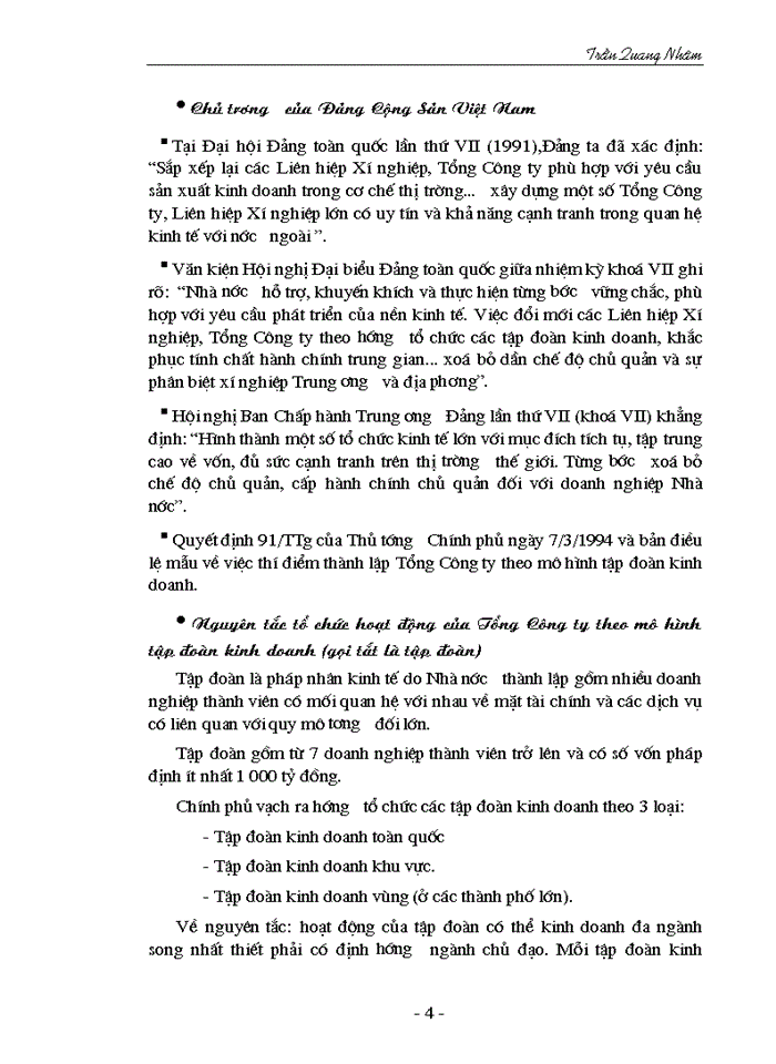 Giải pháp của quá trình thành lập và tổ chức hoạt động của Tổng Công ty theo mô hình tập đoàn kinh doanh