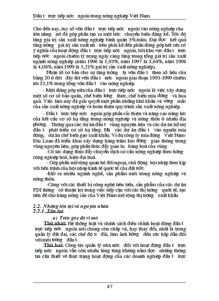 image for page Đầu tư trực tiếp nước ngoài phát triển ngành nông nghiệp Việt Nam -Thực trạng và Giải pháp