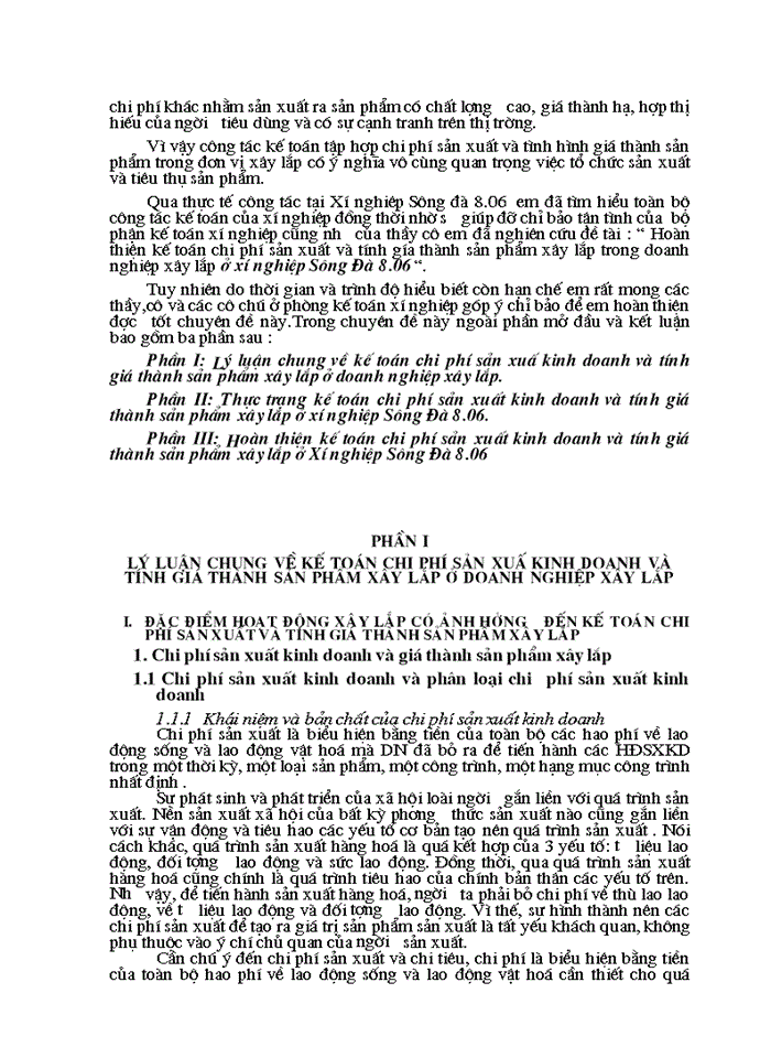 Hoàn thiện Kế toán Chi phí sản xuất và tính Giá thành sản phẩm Xây lắp ở Xí nghiệp sông đà 806